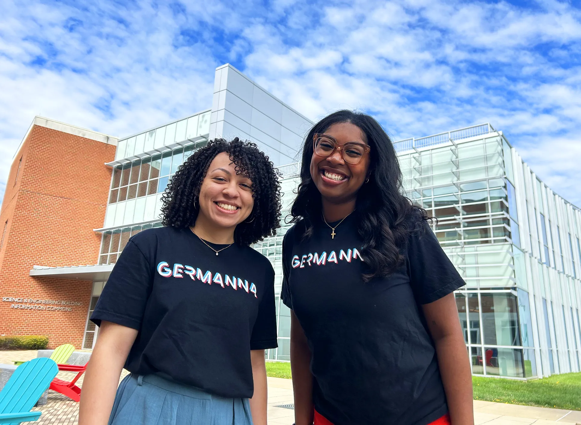 Two young women pose for the camera on the Germanna campus